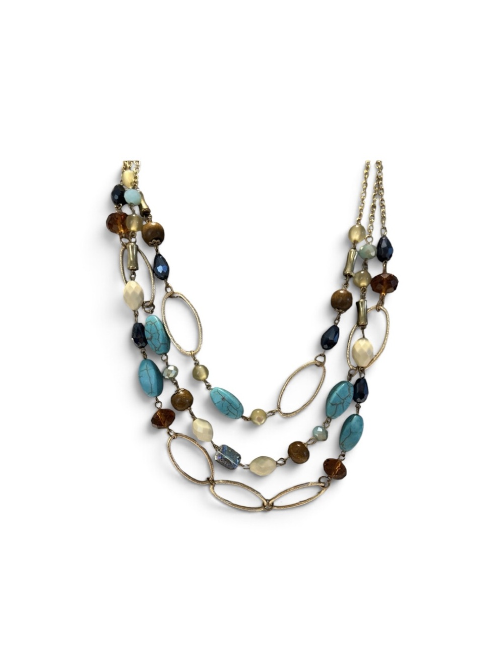 Charming Charlie Beaded Necklace with Turquoise and Brown Accents Earring Set - Picture 2 of 4